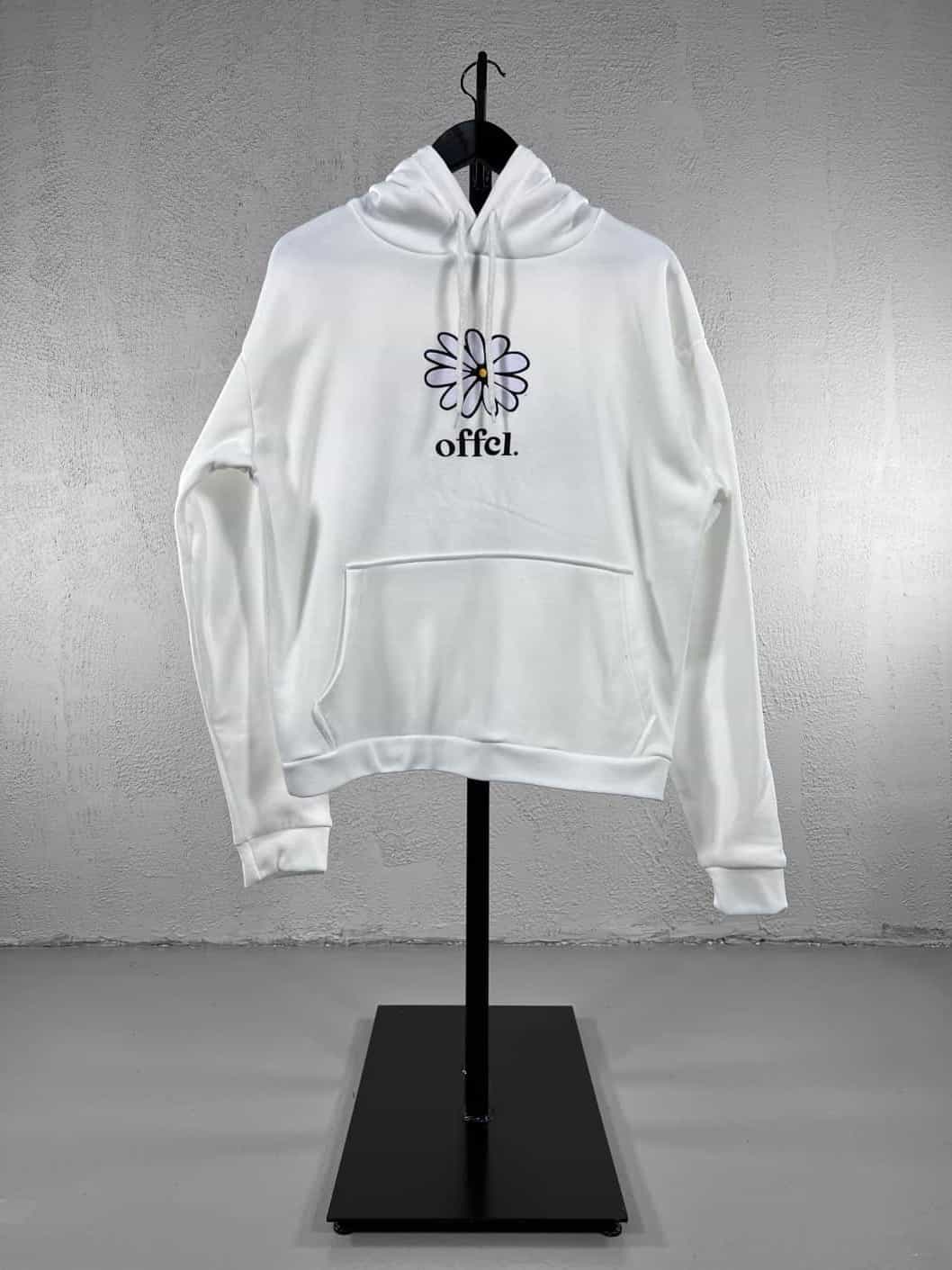 Çiçek Baskılı Kapüşonlu Sweat - Beyaz