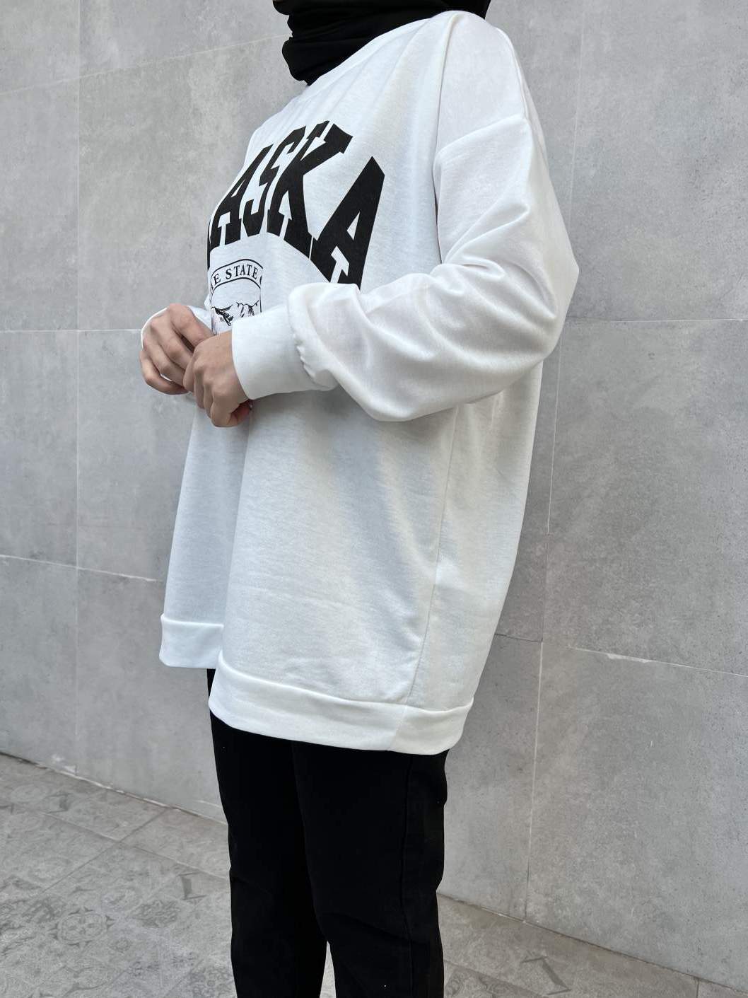 Alaska Baskılı Sweatshirt - Beyaz