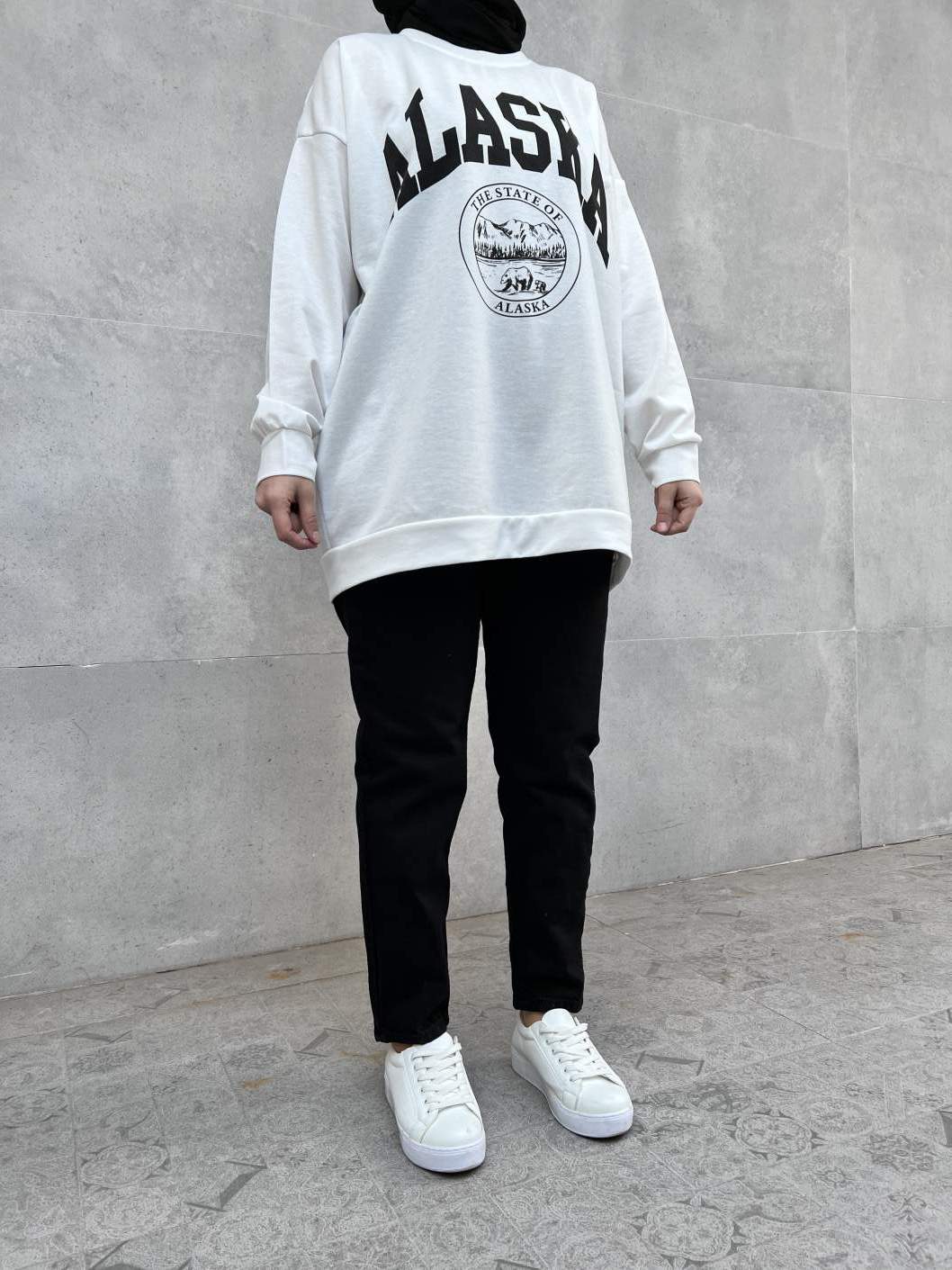 Alaska Baskılı Sweatshirt - Beyaz