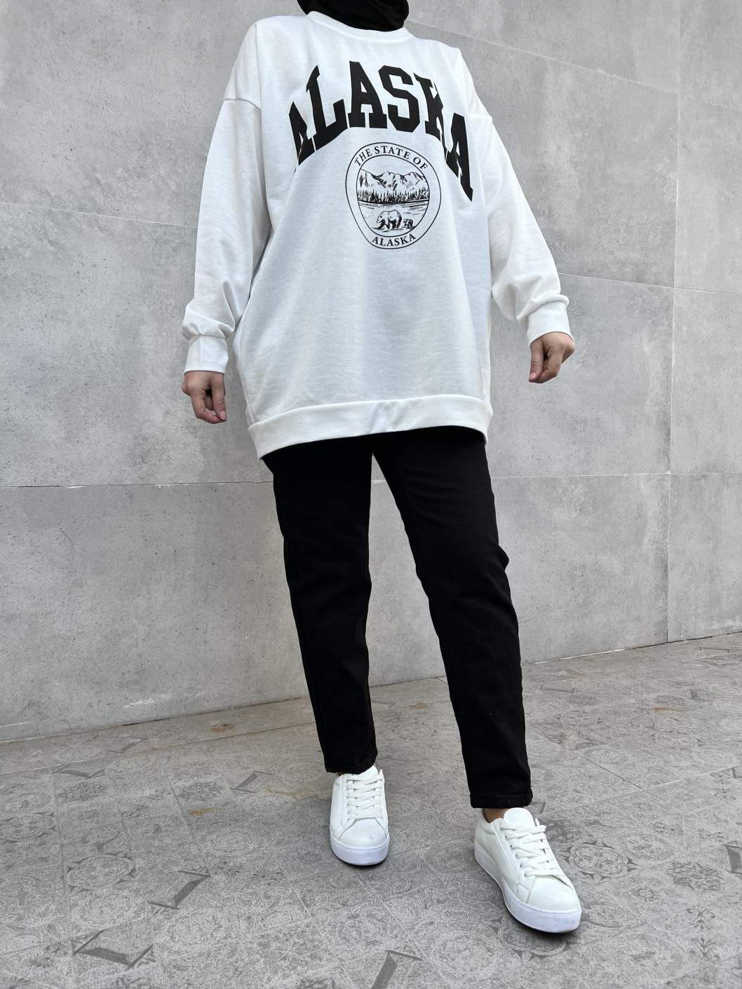Alaska Baskılı Sweatshirt - Beyaz