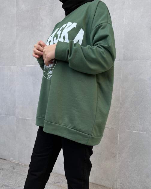 Alaska Baskılı Sweatshirt - Yeşil