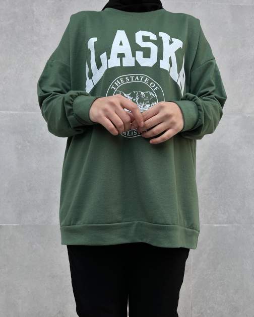 Alaska Baskılı Sweatshirt - Yeşil