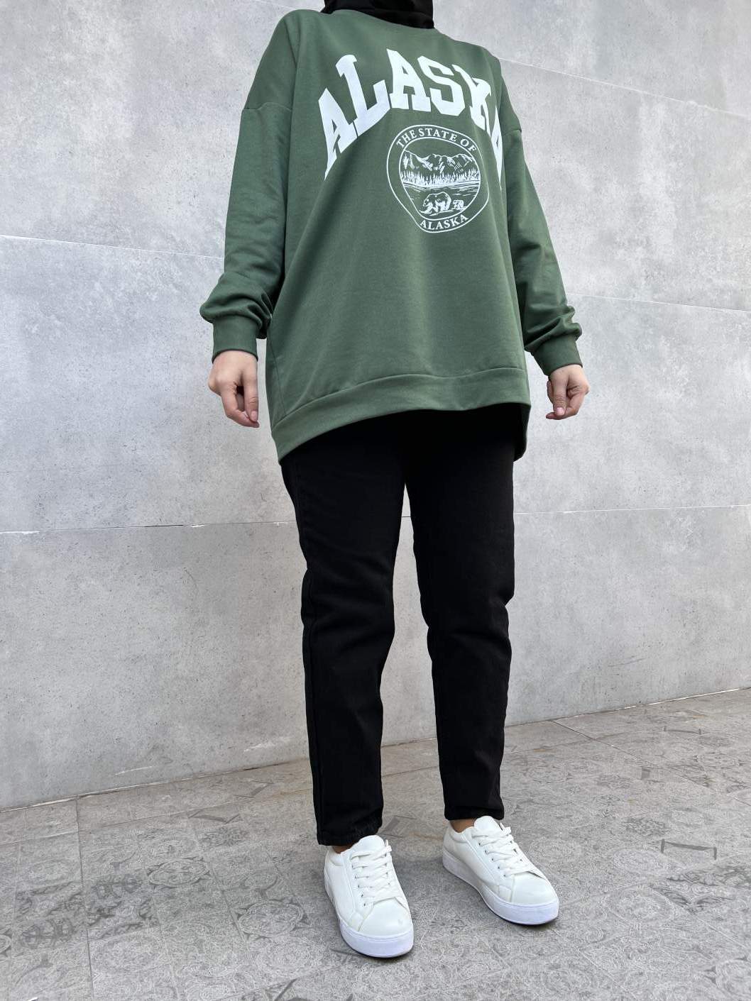 Alaska Baskılı Sweatshirt - Yeşil