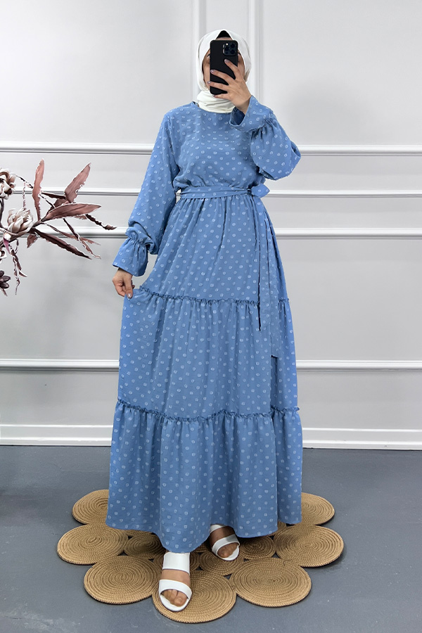 Ayrobin Puantiyeli Elbise - Mavi