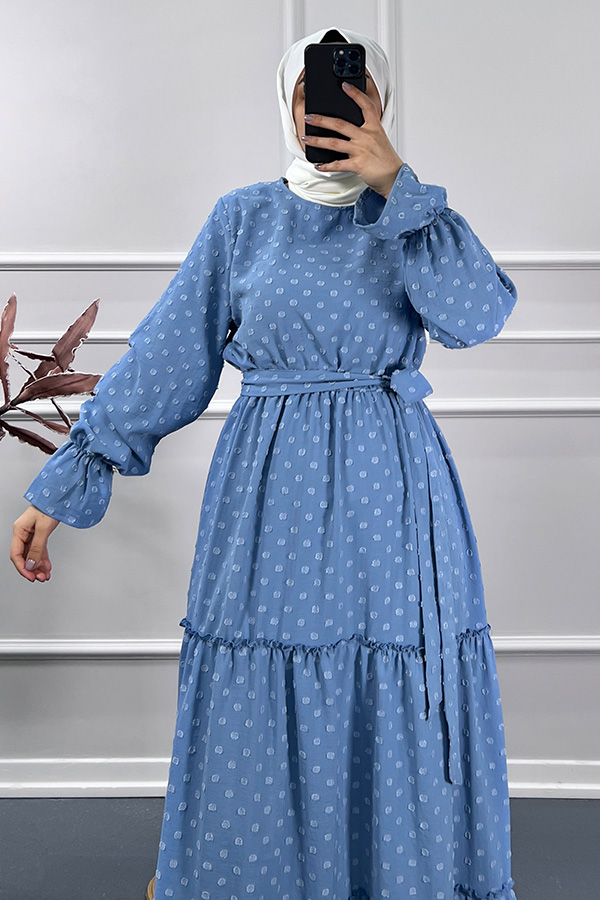 Ayrobin Puantiyeli Elbise - Mavi