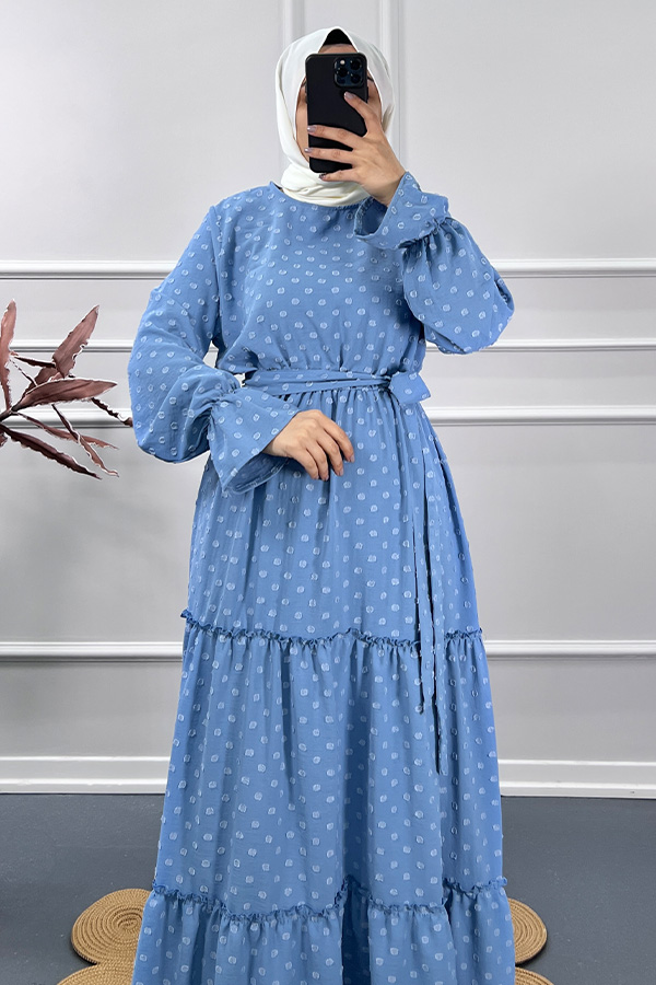 Ayrobin Puantiyeli Elbise - Mavi