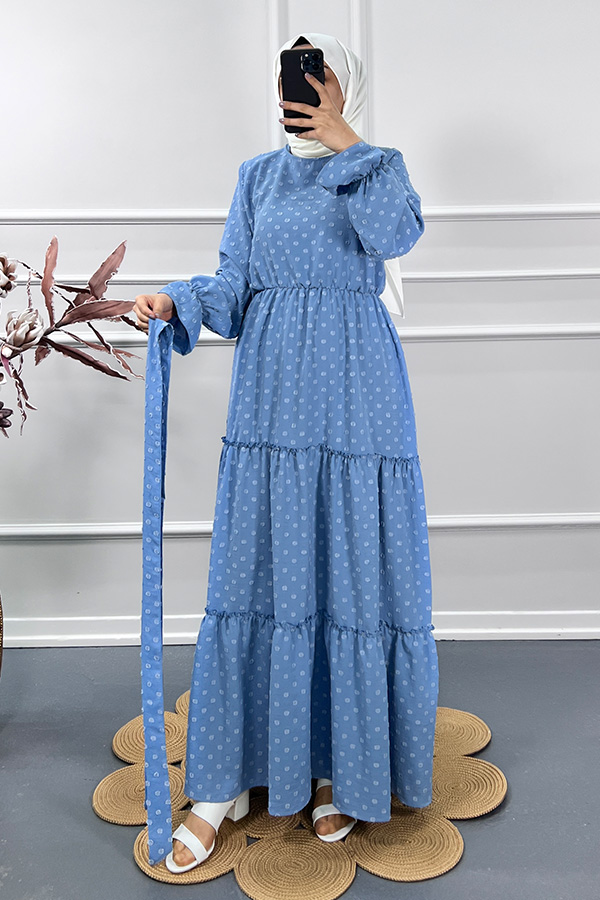 Ayrobin Puantiyeli Elbise - Mavi