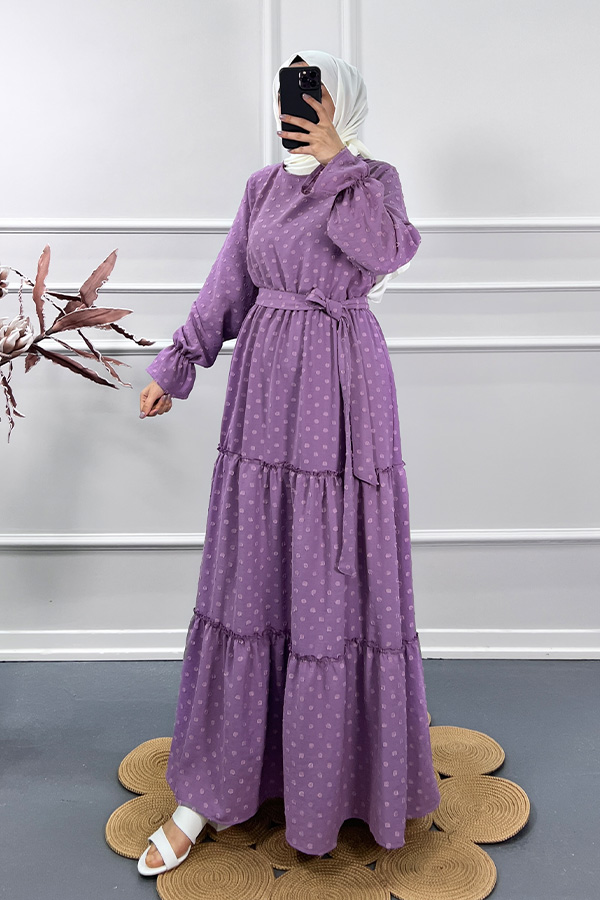 Ayrobin Puantiyeli Elbise - Mor