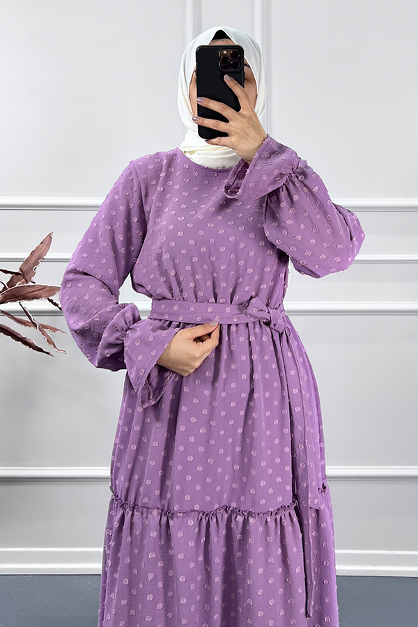 Ayrobin Puantiyeli Elbise - Mor