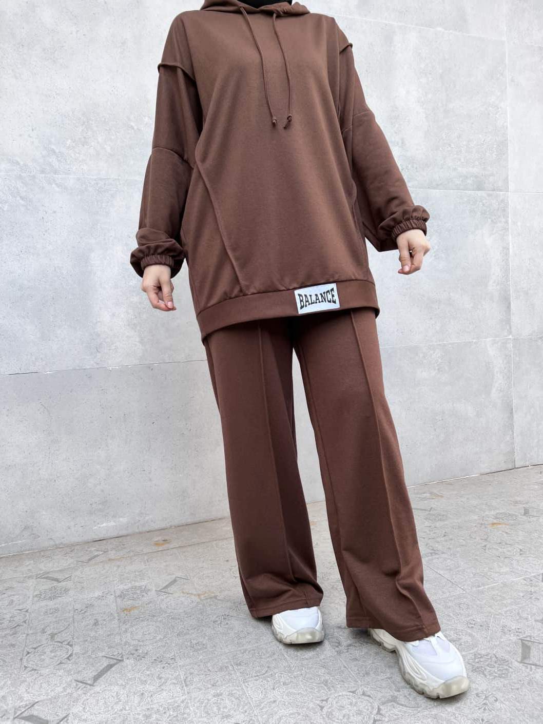 Balance Yazılı Sport Tesettür İkili Takım - Acı Kahverengi