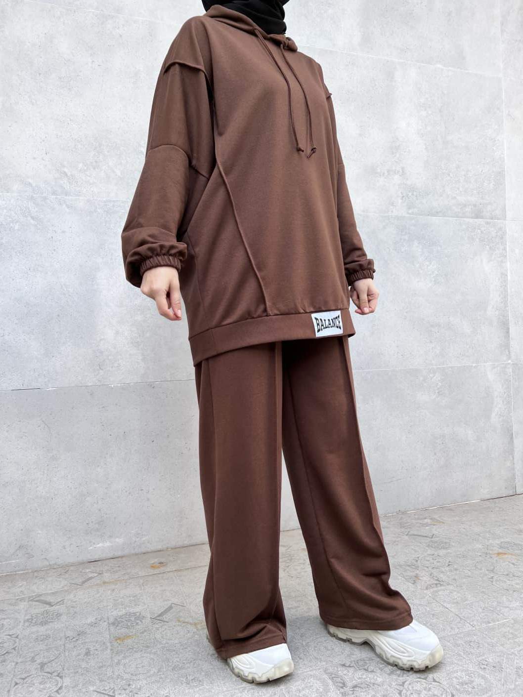 Balance Yazılı Sport Tesettür İkili Takım - Acı Kahverengi