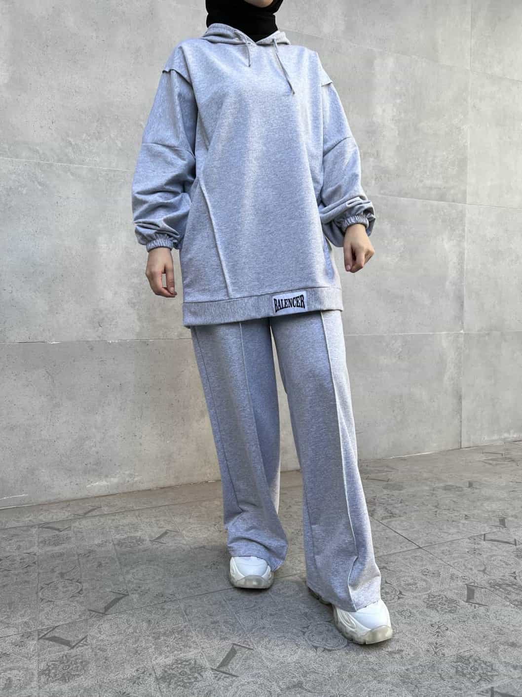 Balance Yazılı Sport Tesettür İkili Takım - Gri