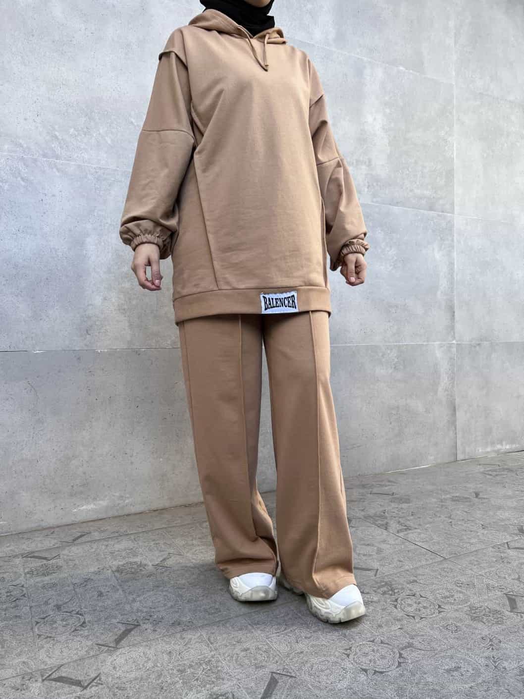 Balance Yazılı Sport Tesettür İkili Takım - Kahverengi