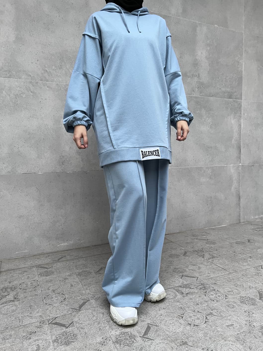 Balance Yazılı Sport Tesettür İkili Takım - Mavi