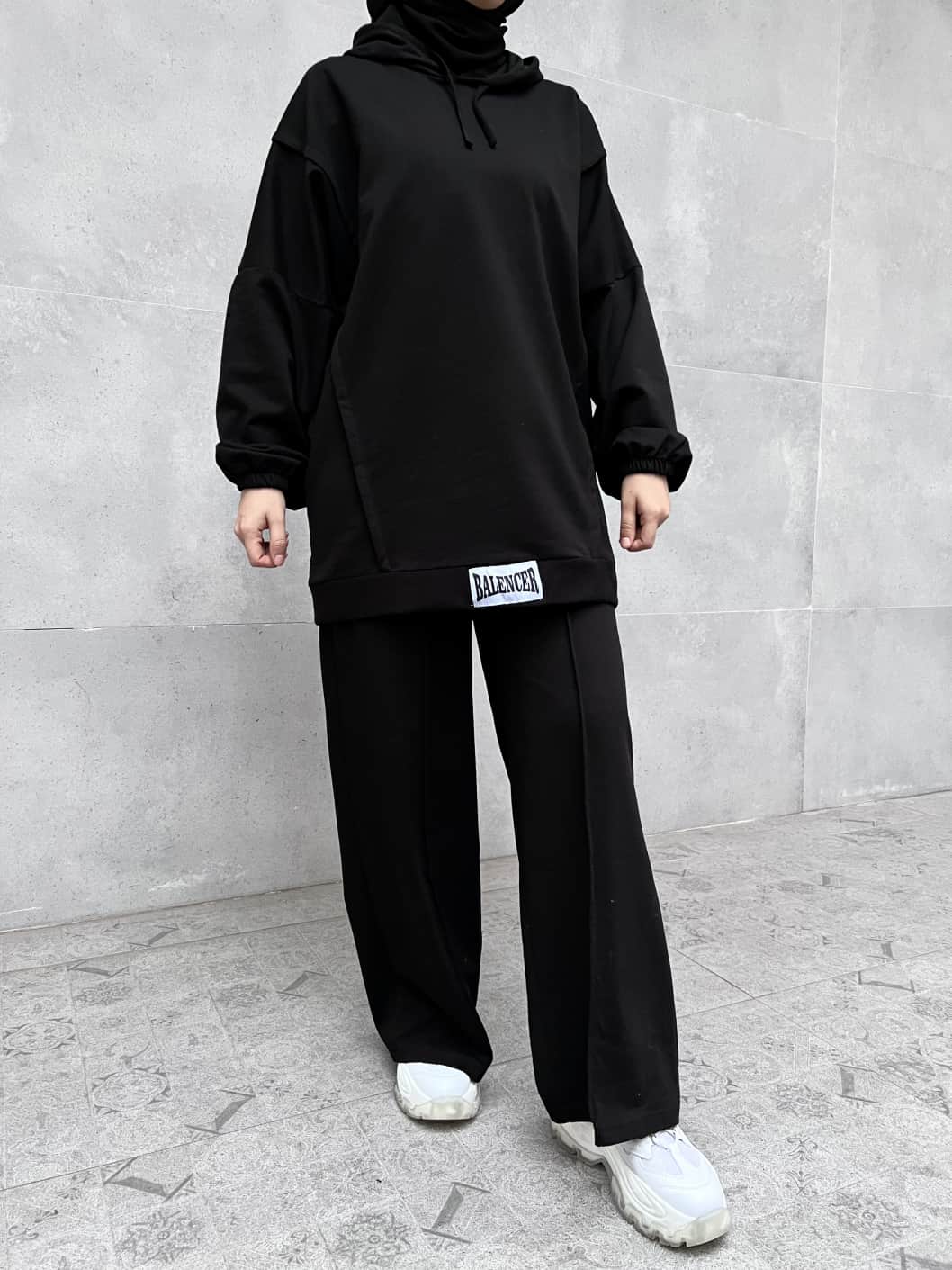 Balance Yazılı Sport Tesettür İkili Takım - Siyah