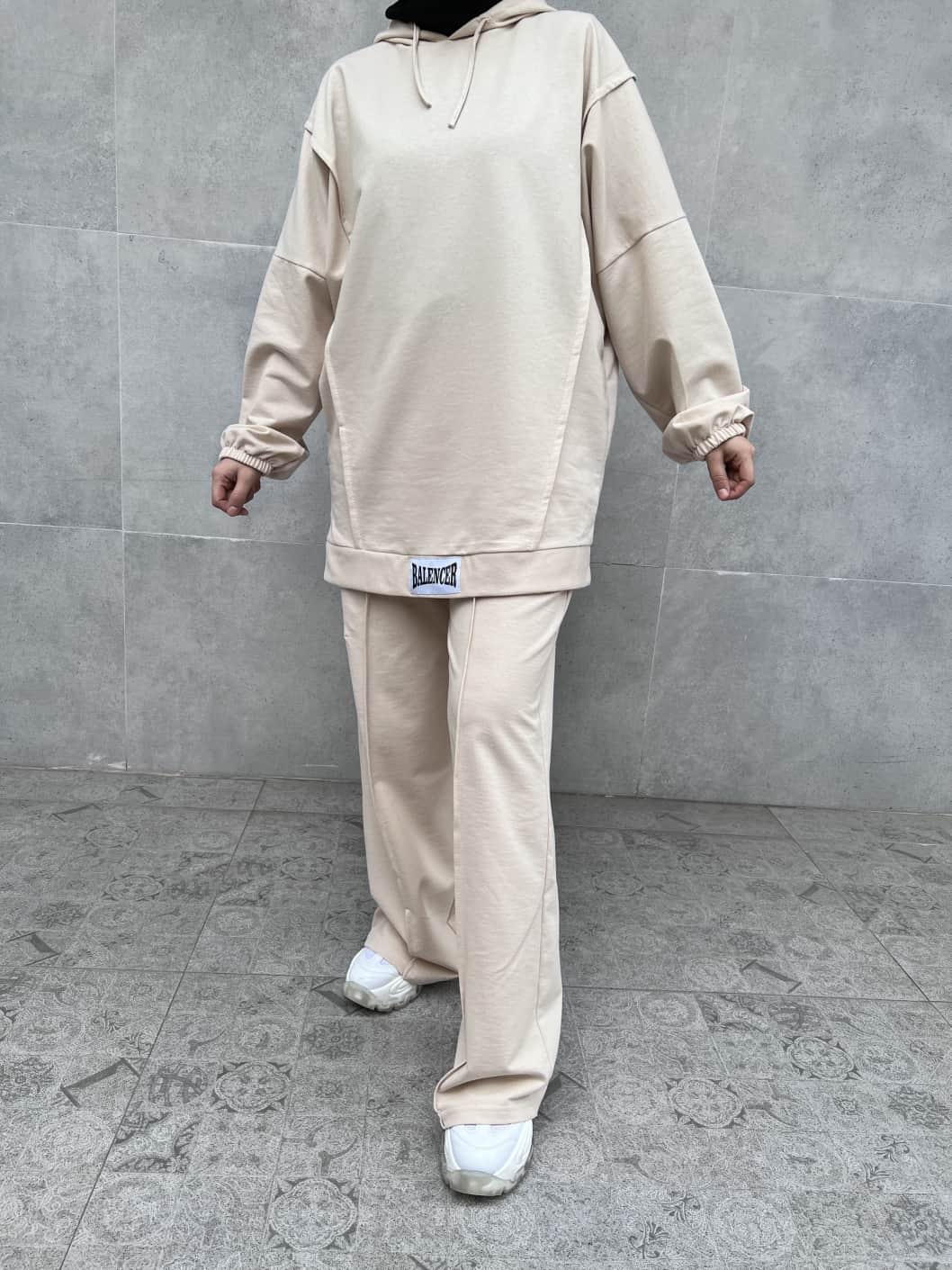 Balance Yazılı Sport Tesettür İkili Takım - Taş