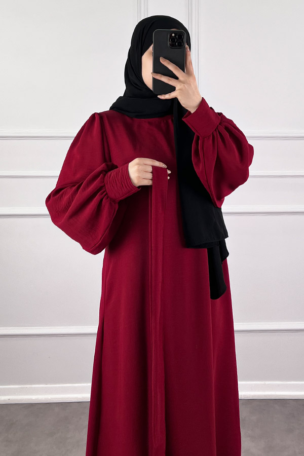 Balon Kol Ayrobin Elbise - Bordo
