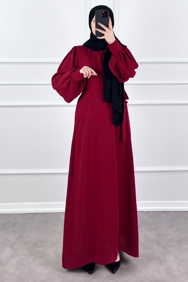 Balon Kol Ayrobin Elbise - Bordo