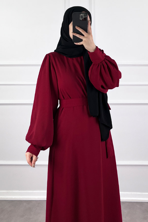 Balon Kol Ayrobin Elbise - Bordo