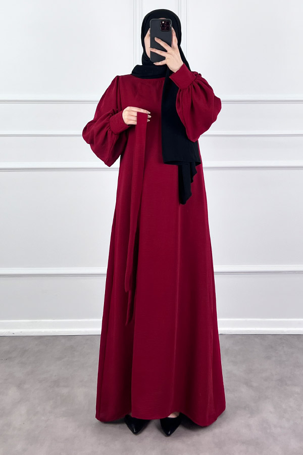 Balon Kol Ayrobin Elbise - Bordo