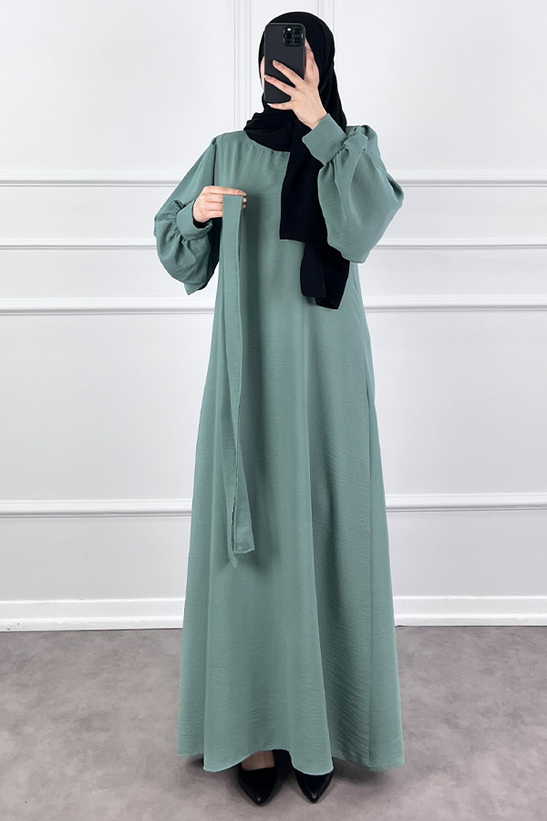 Balon Kol Ayrobin Elbise - Mint