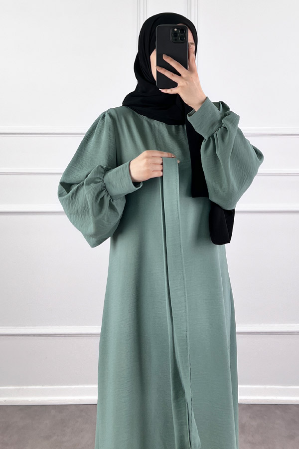 Balon Kol Ayrobin Elbise - Mint