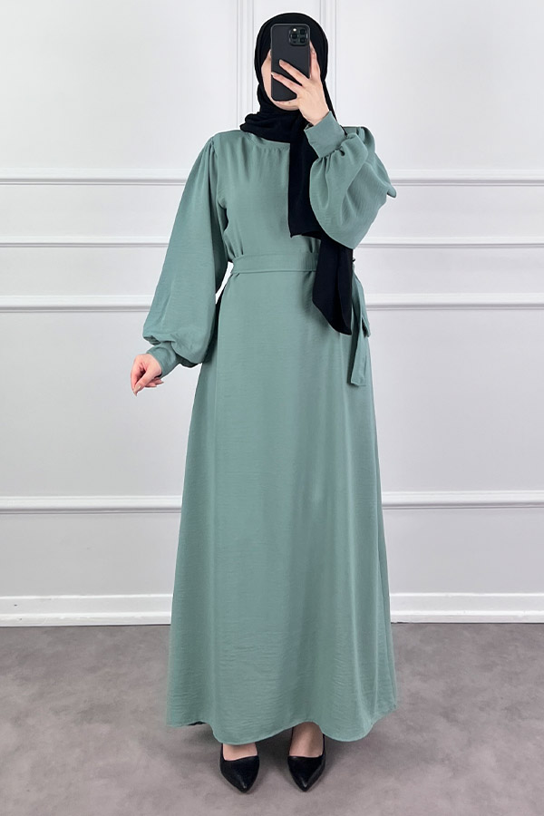 Balon Kol Ayrobin Elbise - Mint