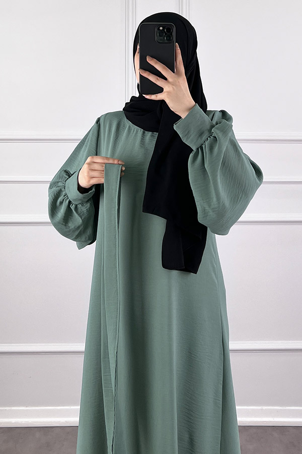 Balon Kol Ayrobin Elbise - Mint
