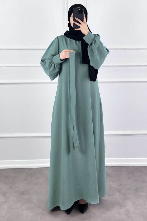 Balon Kol Ayrobin Elbise - Mint
