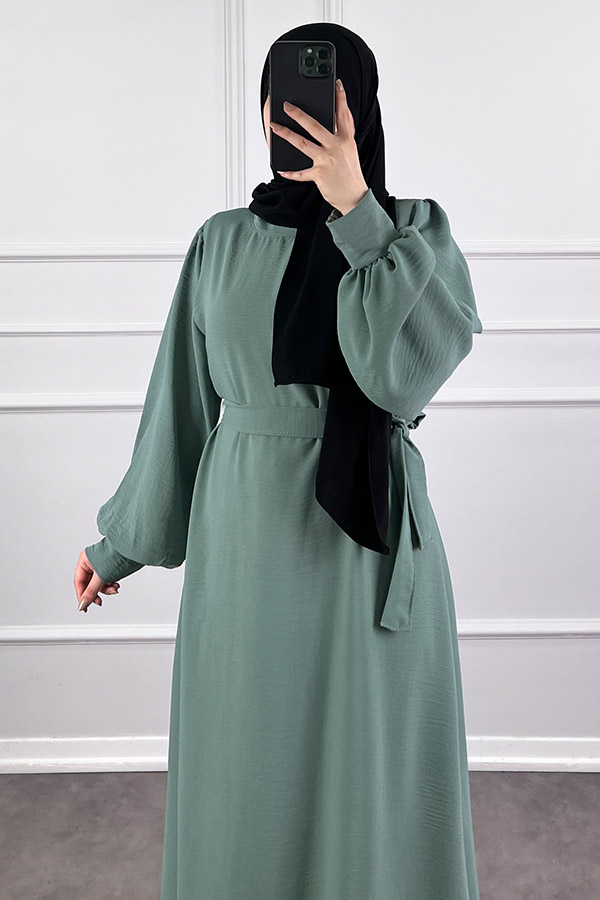 Balon Kol Ayrobin Elbise - Mint