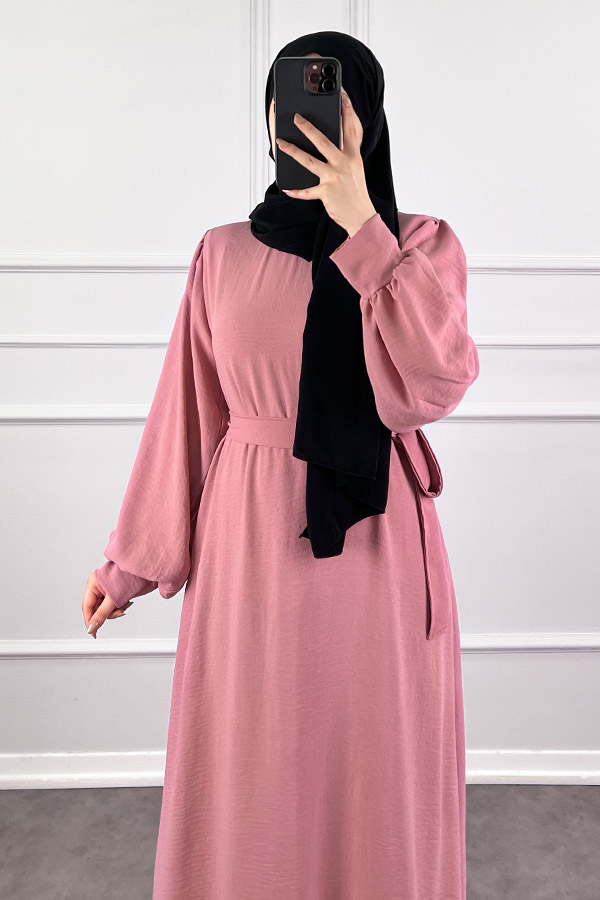 Balon Kol Ayrobin Elbise - Pudra