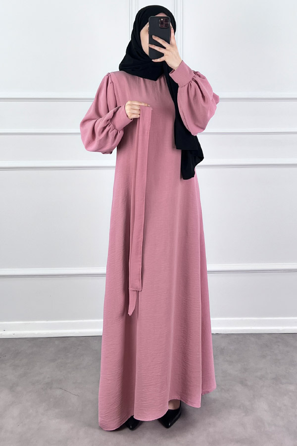 Balon Kol Ayrobin Elbise - Pudra