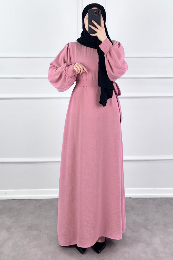 Balon Kol Ayrobin Elbise - Pudra