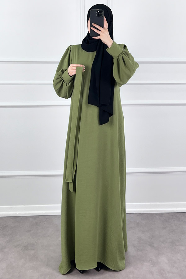 Balon Kol Ayrobin Elbise - Yeşil