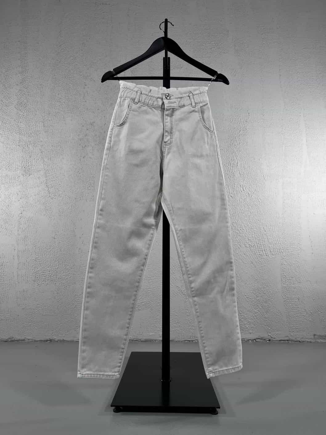 Beli Lastikli Boyfriend Kot Pantolon - Bej