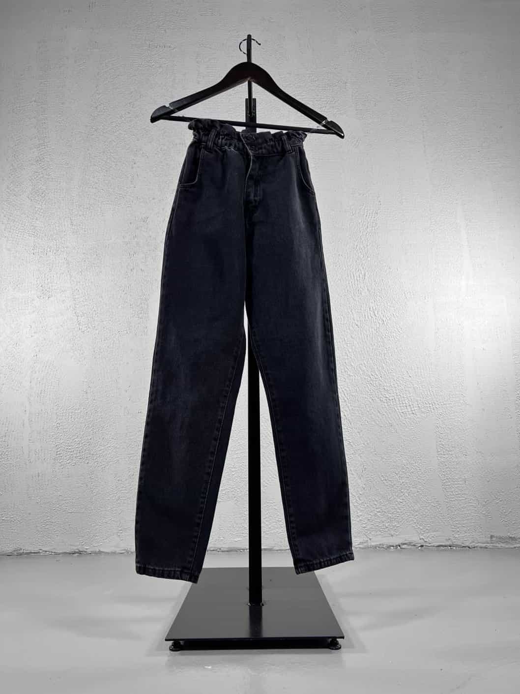 Beli Lastikli Boyfriend Kot Pantolon - Siyah