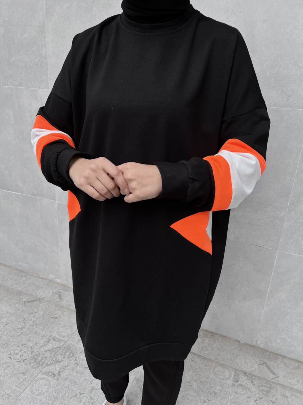 Bisiklet Yaka Üçgen Desen Garnilli Tunik - Siyah Bisiklet Yaka Üçgen Desen Garnilli Tunik - Siyah