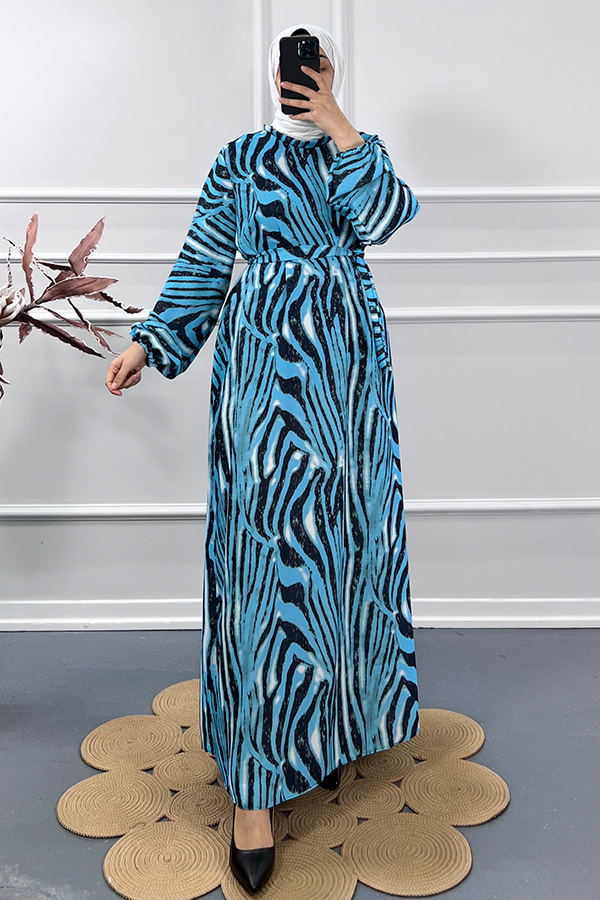 Bulut Saten Elbise - Mavi