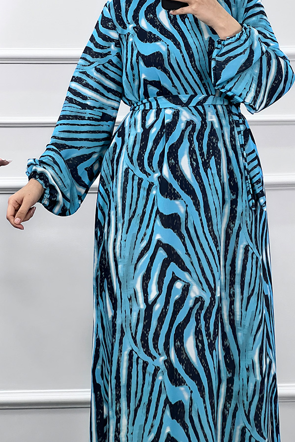 Bulut Saten Elbise - Mavi