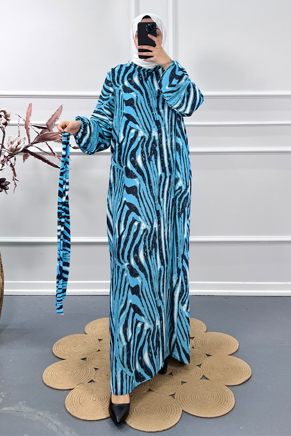 Bulut Saten Elbise - Mavi