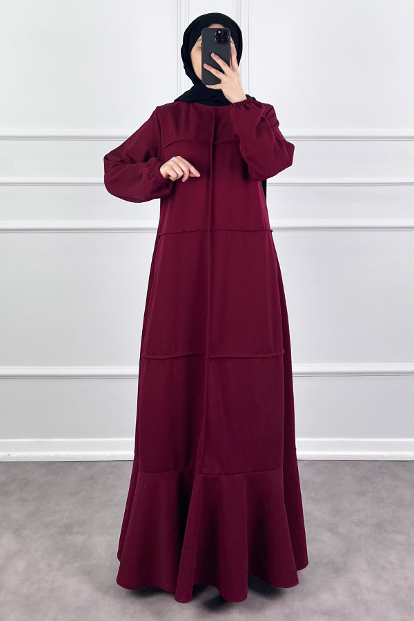Burgu Kumaş Elbise - Bordo