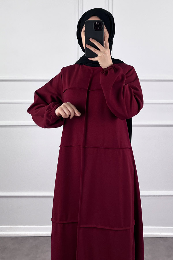 Burgu Kumaş Elbise - Bordo