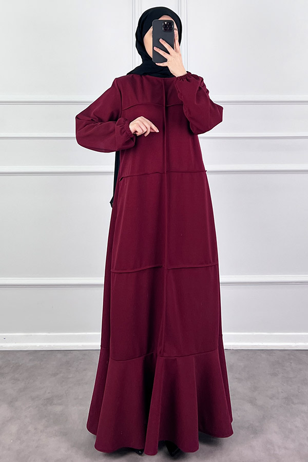 Burgu Kumaş Elbise - Bordo