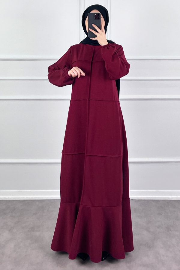 Burgu Kumaş Elbise - Bordo