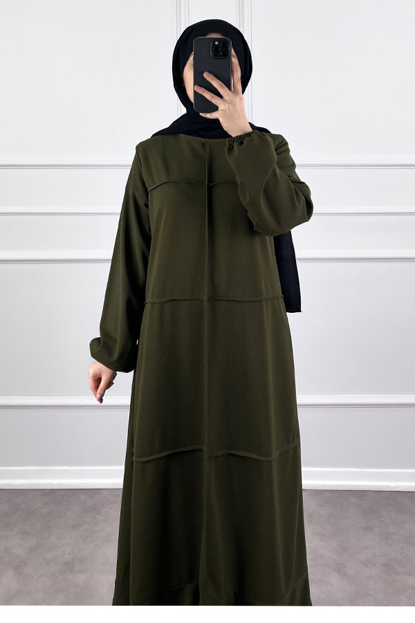 Burgu Kumaş Elbise - Haki