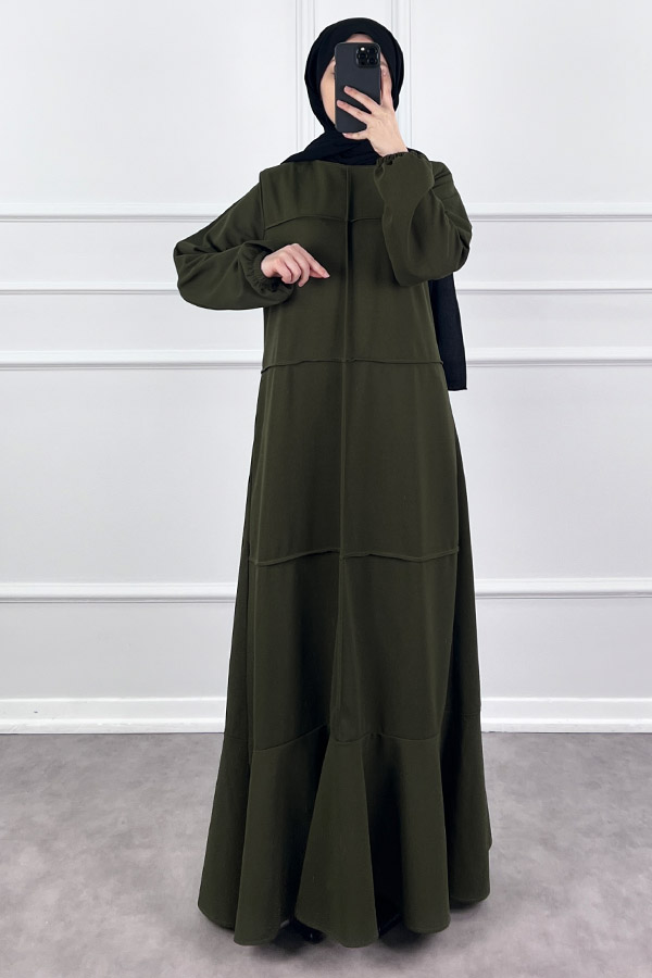 Burgu Kumaş Elbise - Haki