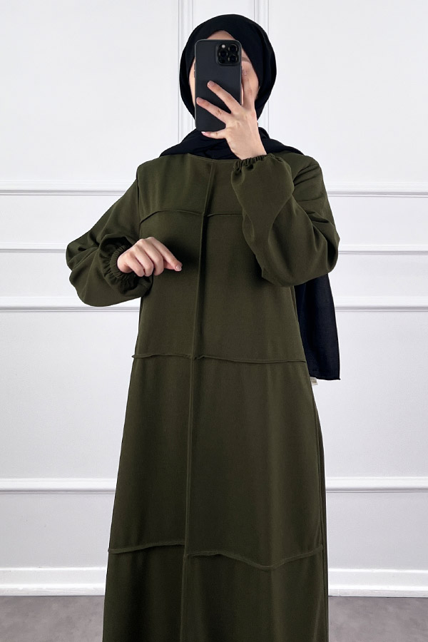 Burgu Kumaş Elbise - Haki