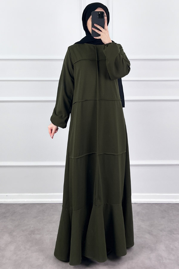 Burgu Kumaş Elbise - Haki