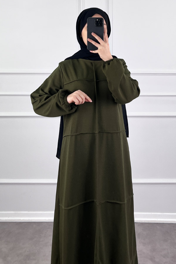 Burgu Kumaş Elbise - Haki