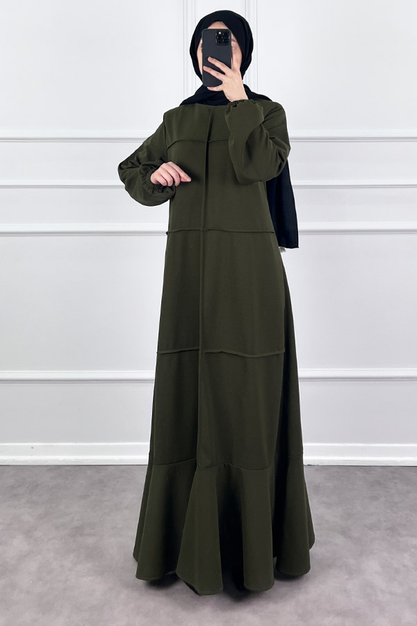 Burgu Kumaş Elbise - Haki